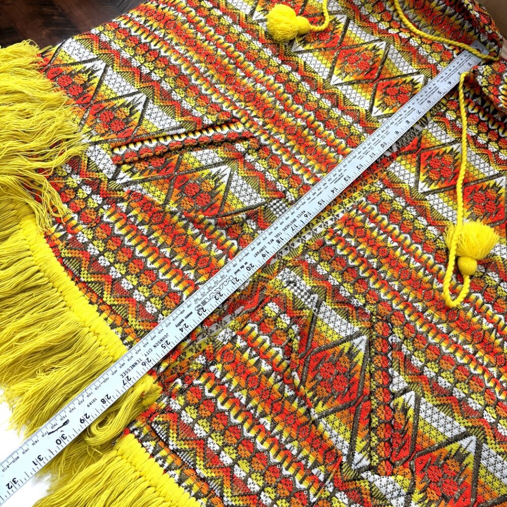 70’s Bright Orange Gold Metallic Hippie Boho Poncho Handcrafted Vtg Collectible - Picture 10 of 11